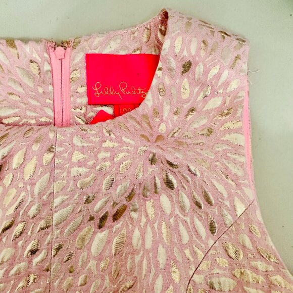 LILLY PULITZER ABREE PEPLUM DRESS  METALLIC PROSECCO PINK LAGOON JACQUARD - Picture 4 of 9